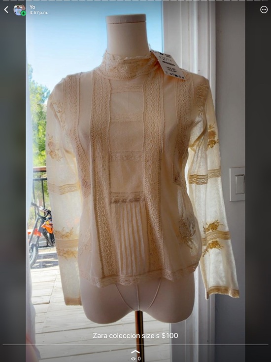 Zara Tops - Zara Cream Embroidered Lace High-Neck Blouse